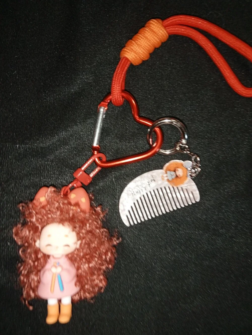 Orange Doll Keychain with Comb Charm
